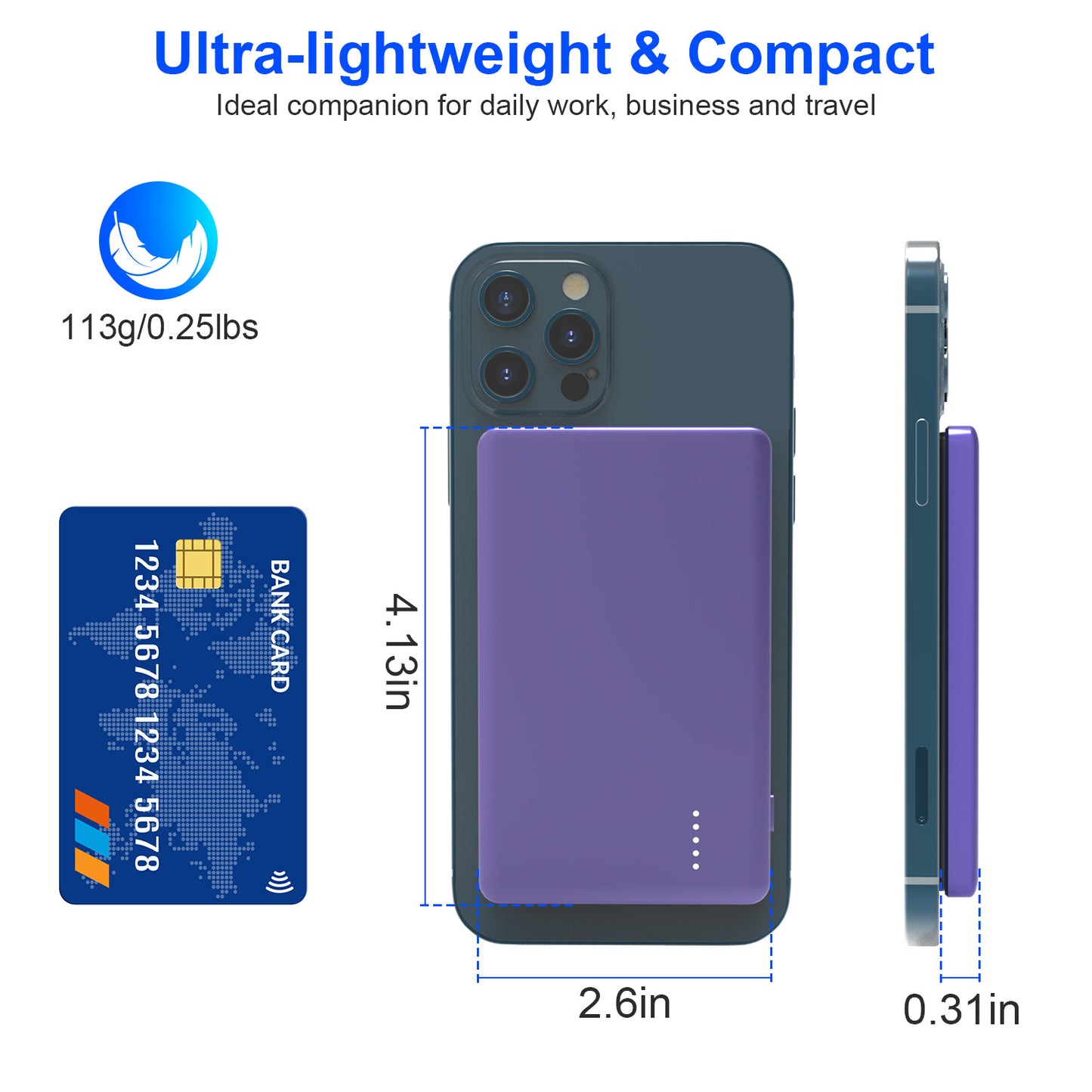 2 In 1 5000mAh 8MM Slim MagSafe Wireless Power Bank PD20W Magnetic Fast Charger Portable Phone Charger Fit For IOS Phone 15 14 13 12 Series And More